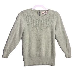 Rosie Neira Anthropologie XS‎ Aubade Fuzzy Eyelash Pullover Sweater Mint cable